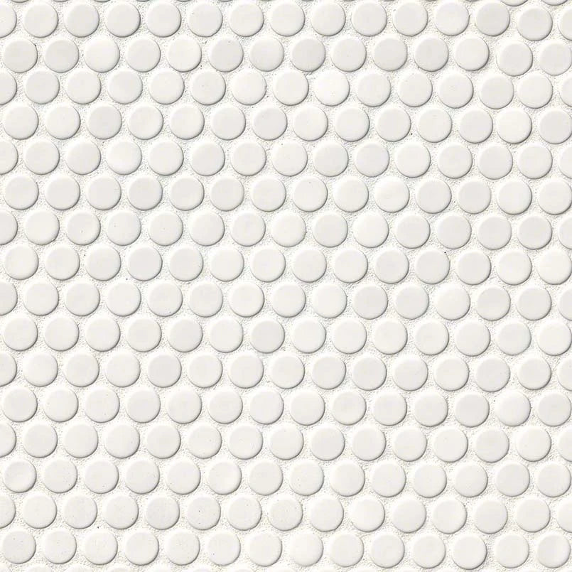 Bianco Penny Round Glossy Porcelain Patterned Floor Tiles