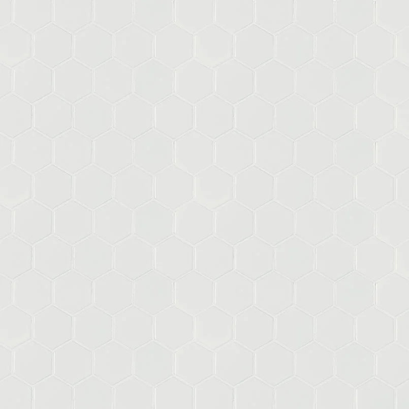 White Glossy 2" Hexagon 6mm Porcelain Mosaic Tile – Polished Hex Tile for Shower Floors, Backsplashes & Elegant Wall Accents