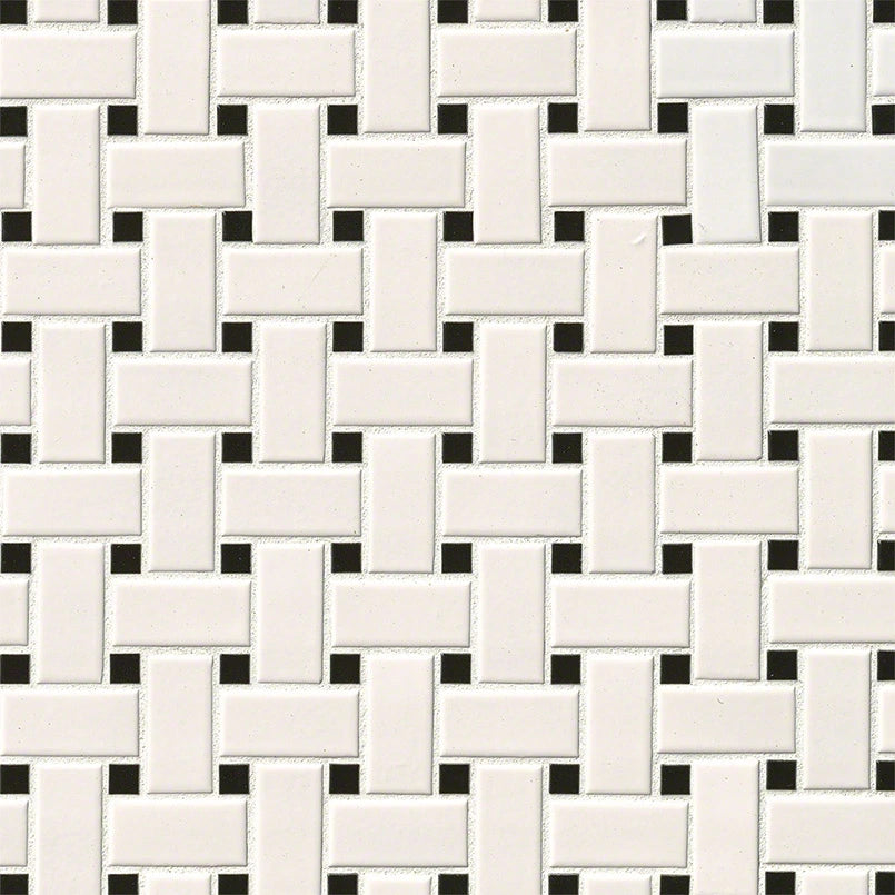 White and Black Matte Basketweave Mosaic Tile