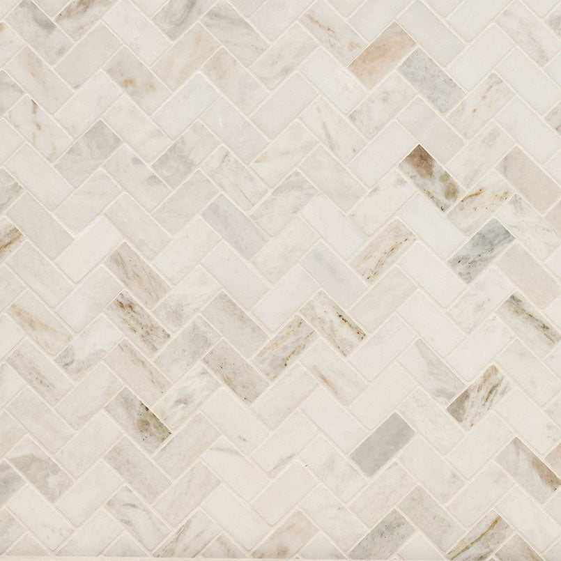 Arabescato Venato White Tile 1 x 2 Herringbone
