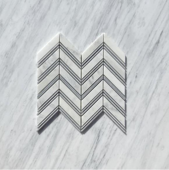 Asian Statuary Marble with Grey Mosaic Tile
