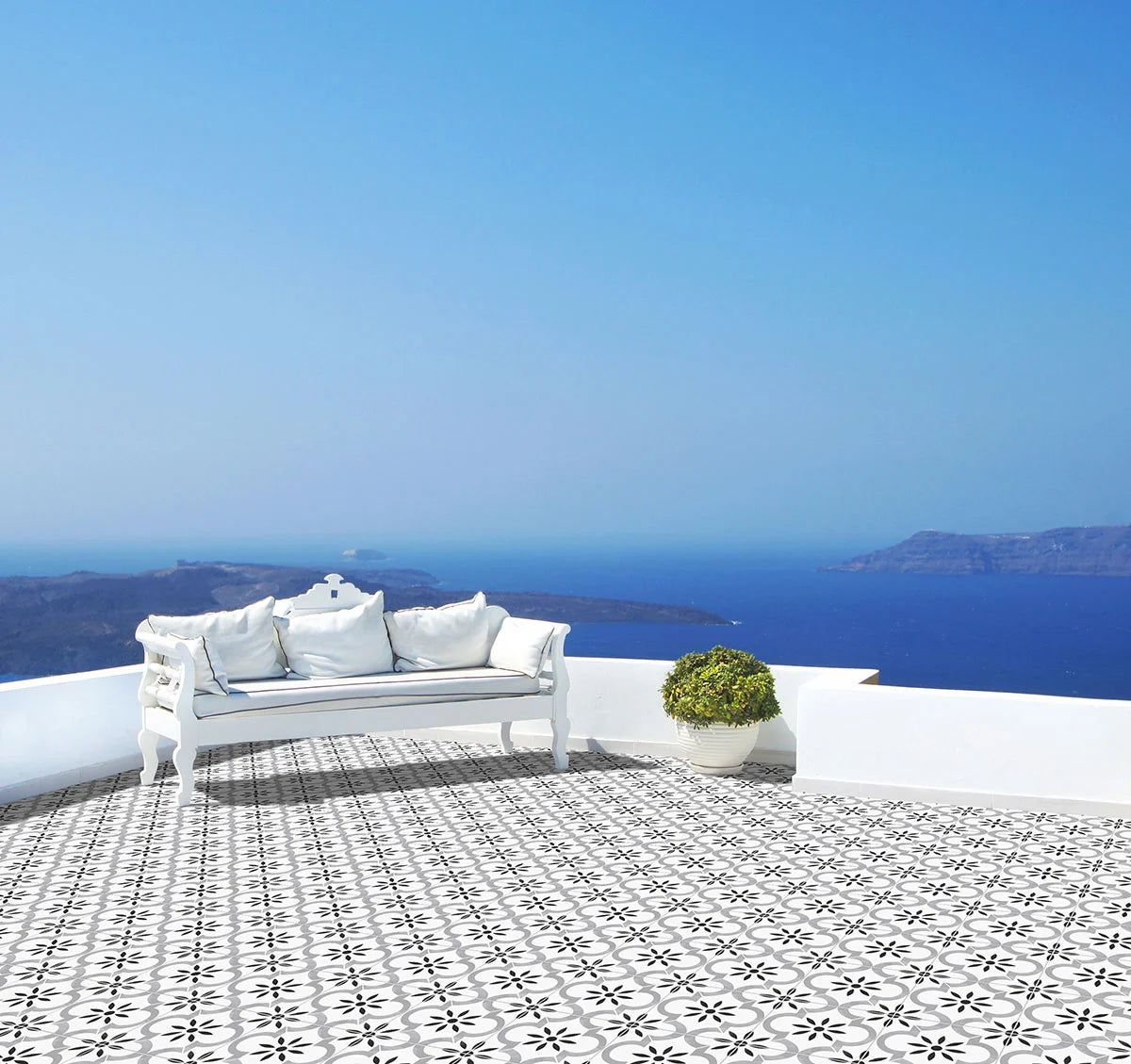 Azila Encaustic Tile flooring in outdoor living space