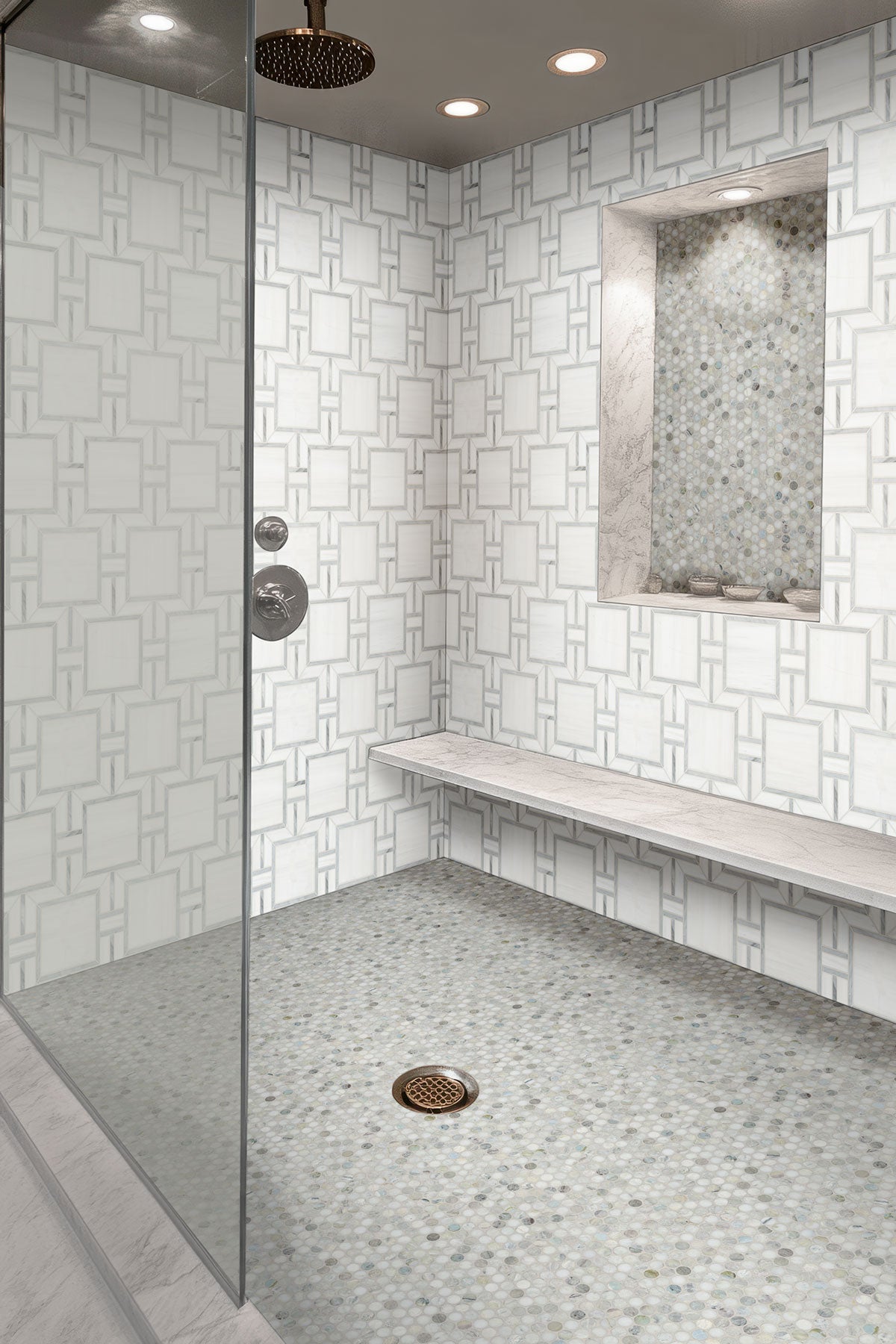 Bianco Dolomite Alana Polished Mosaic - Mosaicenter