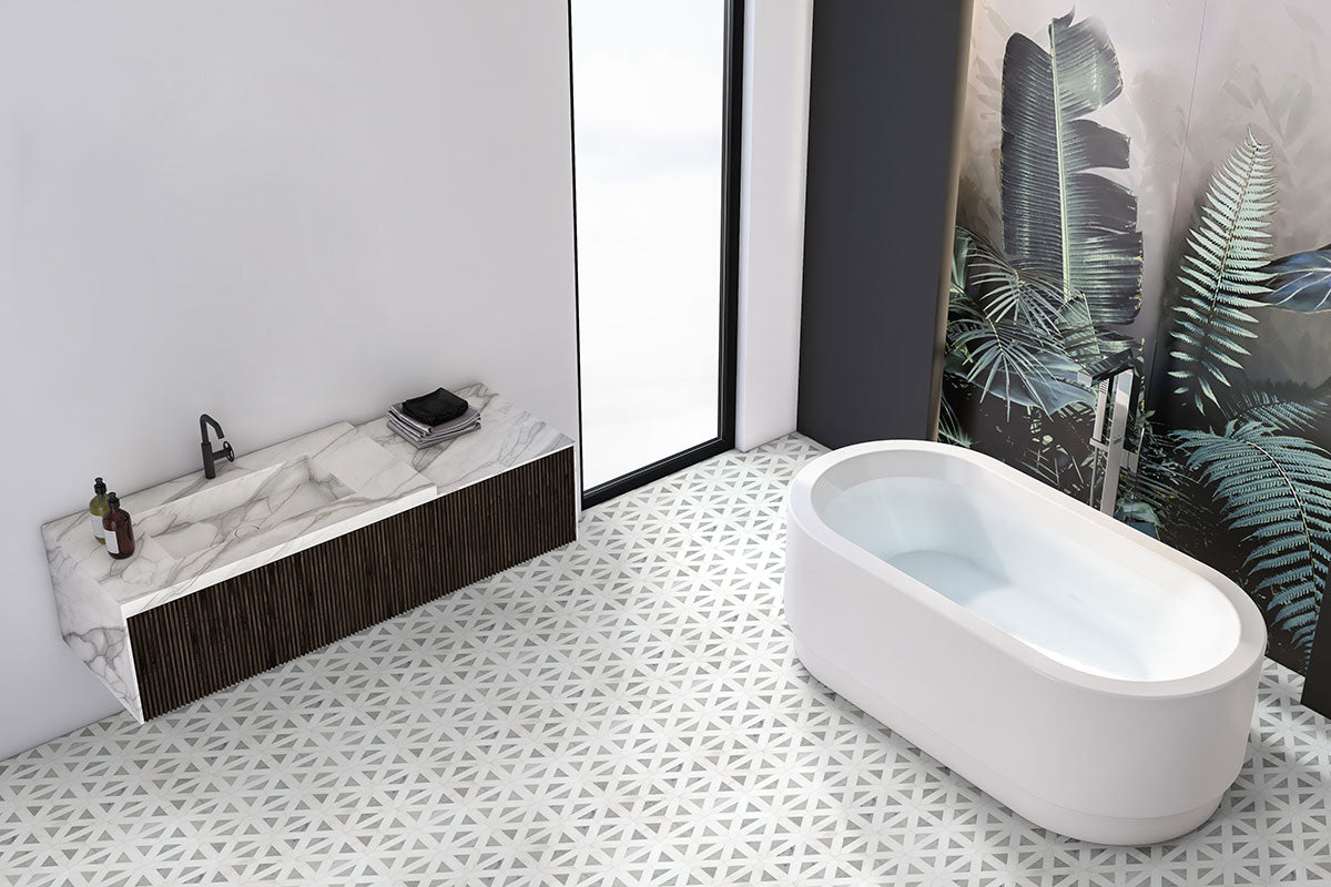Bianco Dolomite Geometrica Tile - Mosaicenter Backsplash Tile