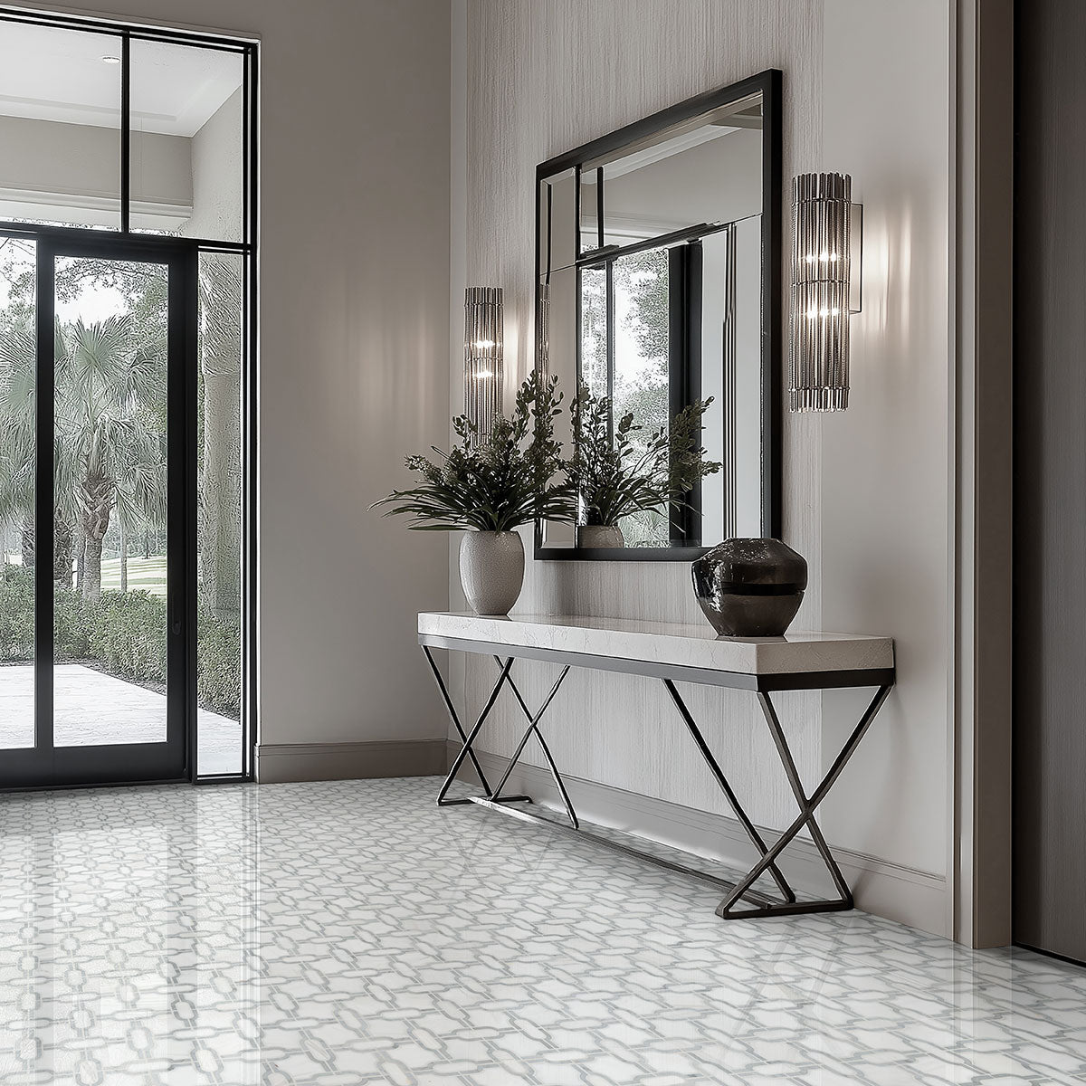 Bianco Gridwork Polished Tile - Mosaicenter Backsplash Tile