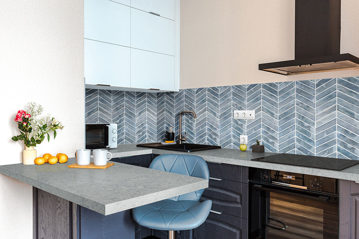 Blue tile room scene