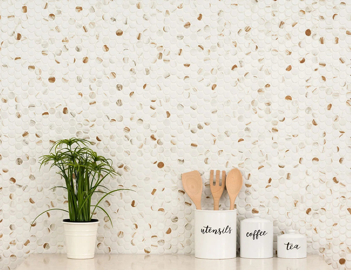 Calacatta Gold Matte Round Wall Tile in kitchen