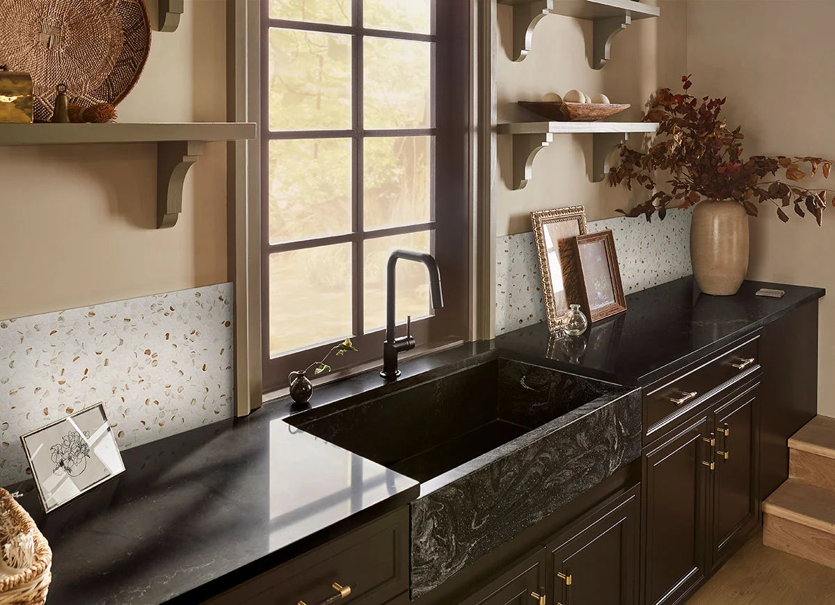 Calacatta Gold Matte Round Wall Tile in bathroom