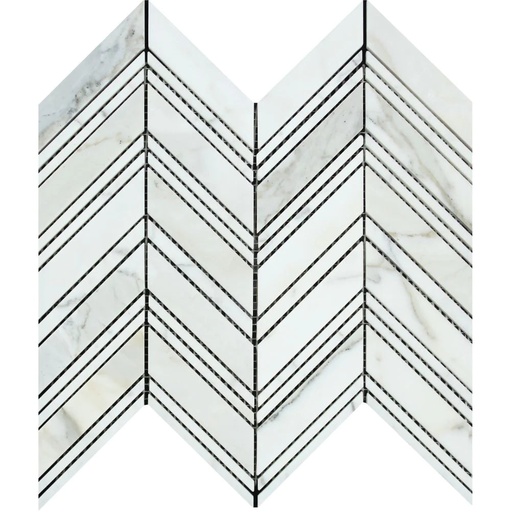 Calacatta Gold Marble Chevron with Calacatta Mosaic