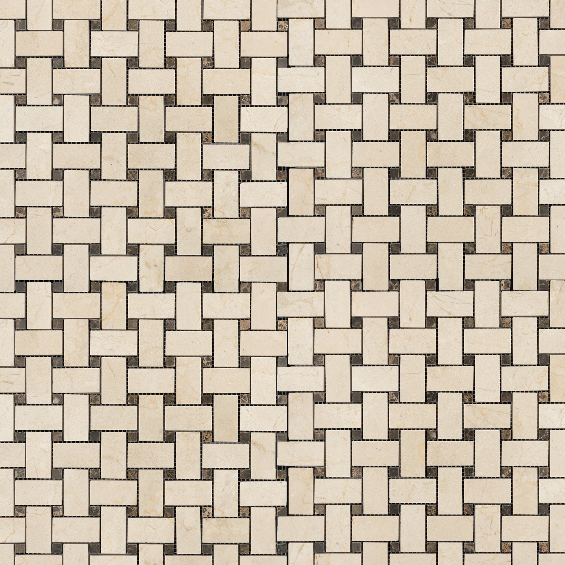 Crema Marfil Marble Basketweave with Emperador Mosaic Polished