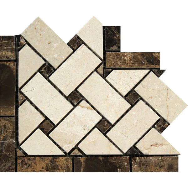 Crema Marfil Marble Basketweave with Emperador Tile