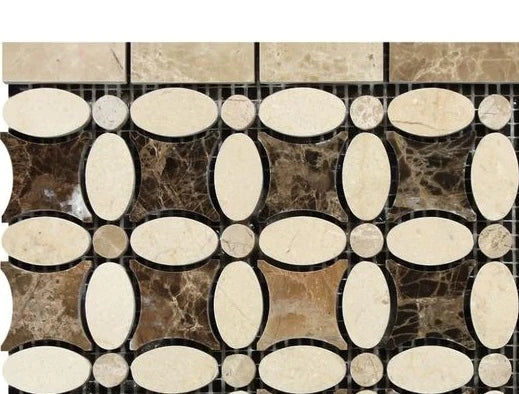 Crema Marfil Flower Border Emperador Light Dark Polished Tiles.