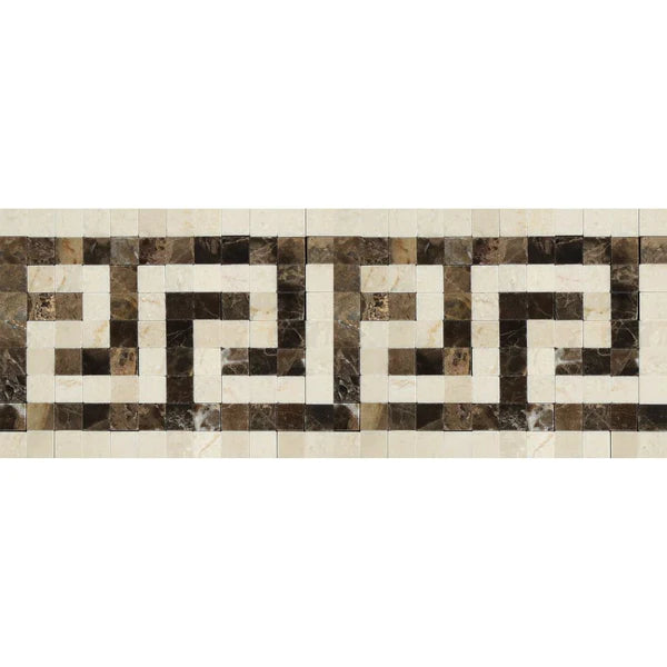 Crema Marfil Marble Greek Key with Emperador Polished Border