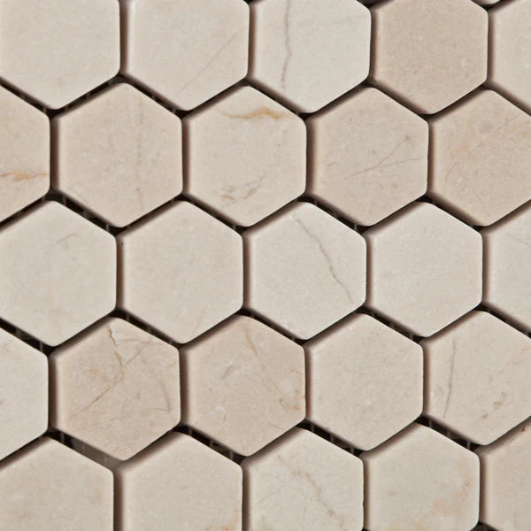Crema Marfil Marble Hexagon 1" Tumbled Mosaic