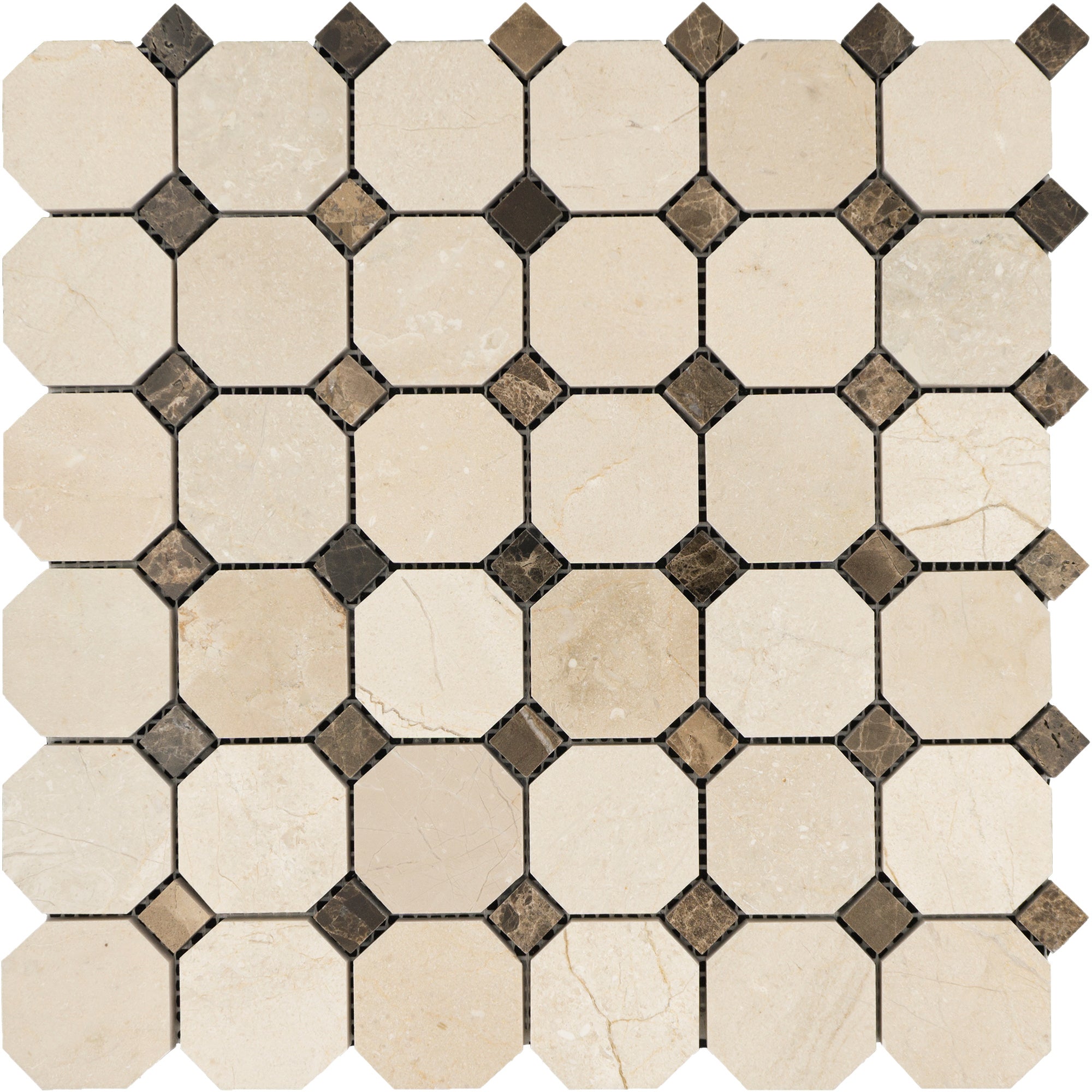 Crema Marfil Marble with Emperador Mosaic Tile