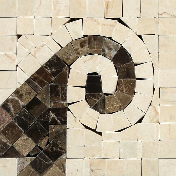Crema Marfil Marble Wave with Emperador Tile