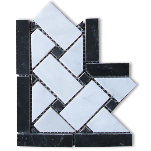 Carrara White Marble Basketweave with Black Dot Tile