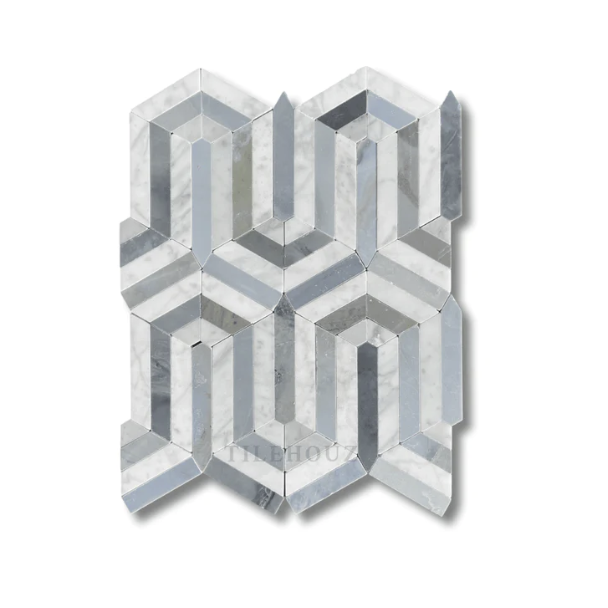 Thassos White Greek Berlinetta Design Blue-Gray Mosaic Marble.