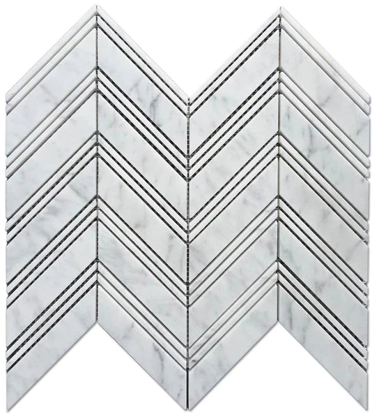 Carrara White Marble Chevron 1"x4" Mosaic