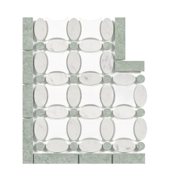 Carrara White Marble Florida Flower with Thassos and Ming Green Tile