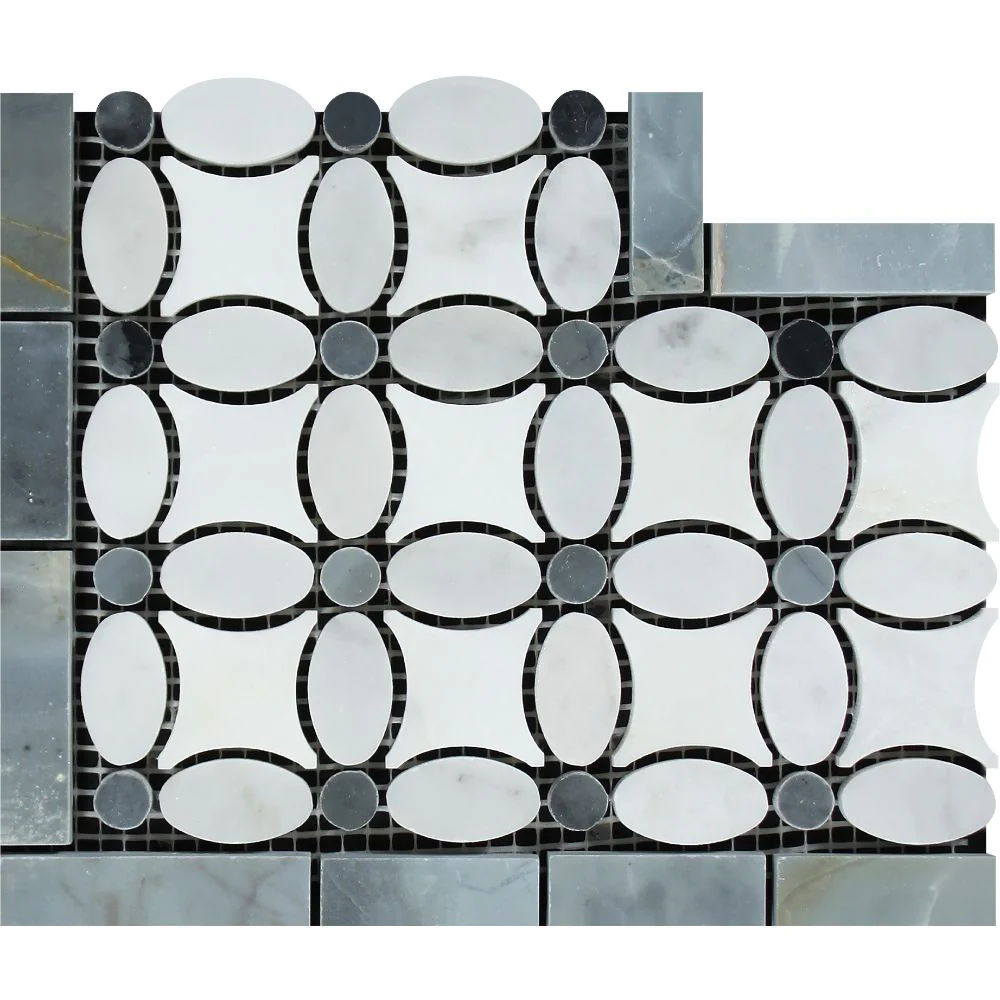 Carrara White Marble Florida Flower with Thassos and Grey Tile