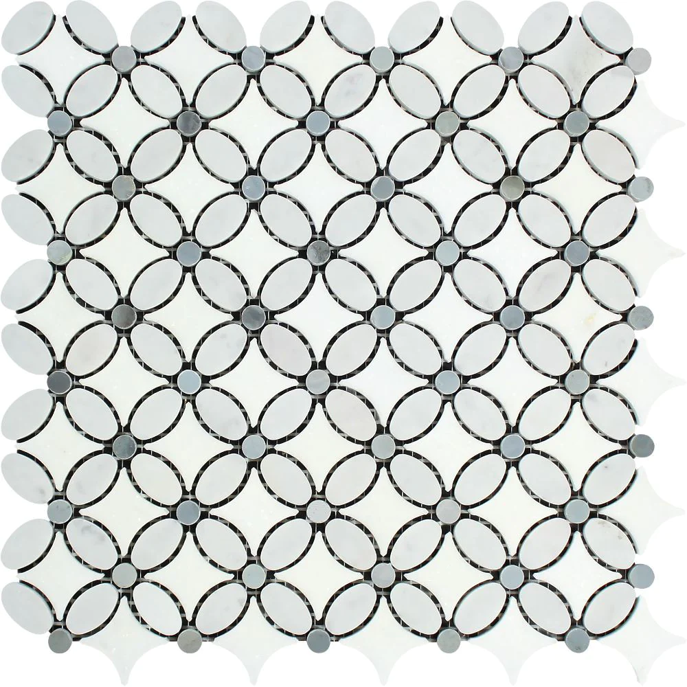 Carrara White Marble Florida Flower with Thassos and Grey Mosaic