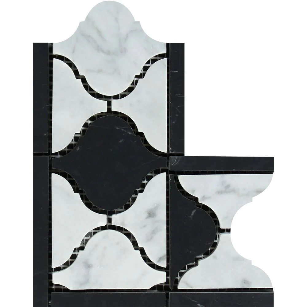 Carrara White Marble Luxury Lantern with Black Tile
