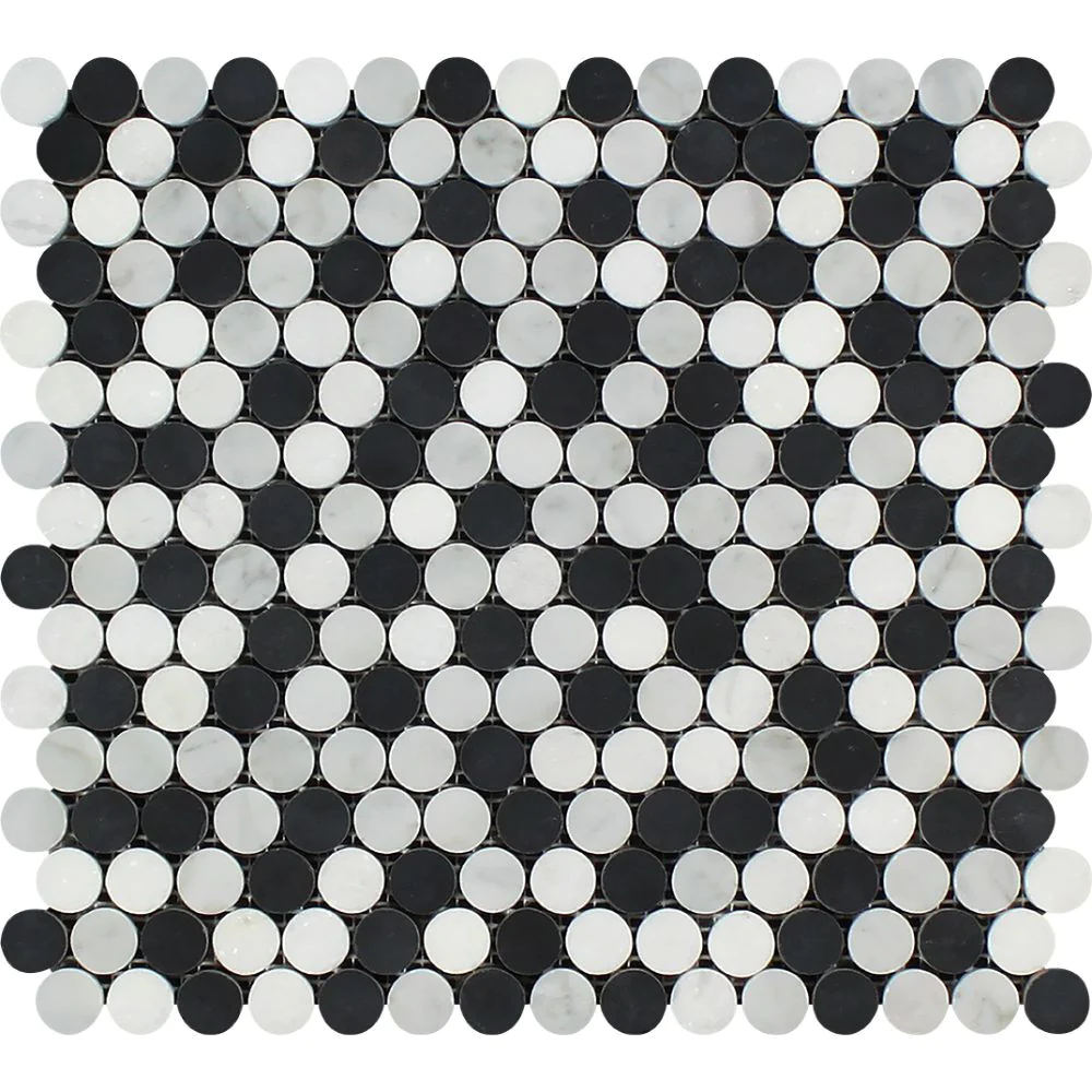 Grey Penny Round Backsplash Tiles.