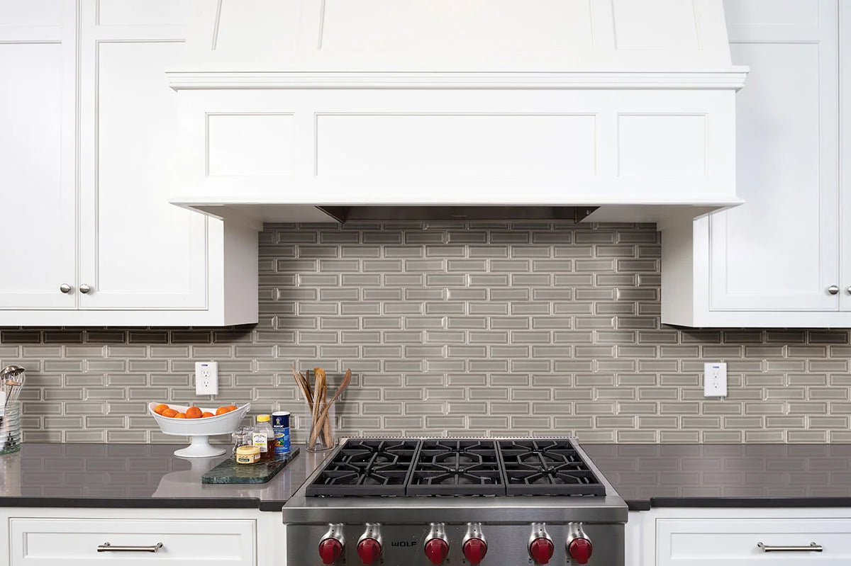 Dove Gray 2x6 Beveled mosaic in a kitchen scene