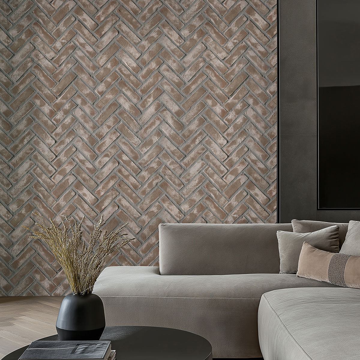 DOVERTON GRAY CLAY BRICK HERRINGBONE 2.25X7.5X0.5 NATURAL - 2.25x10.75