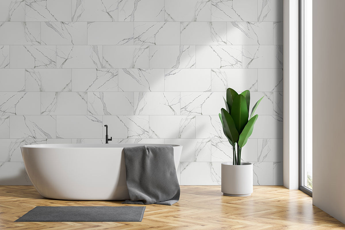 Dymo Statuary White 12x24 Glossy Ceramic Tiles For Backsplashes