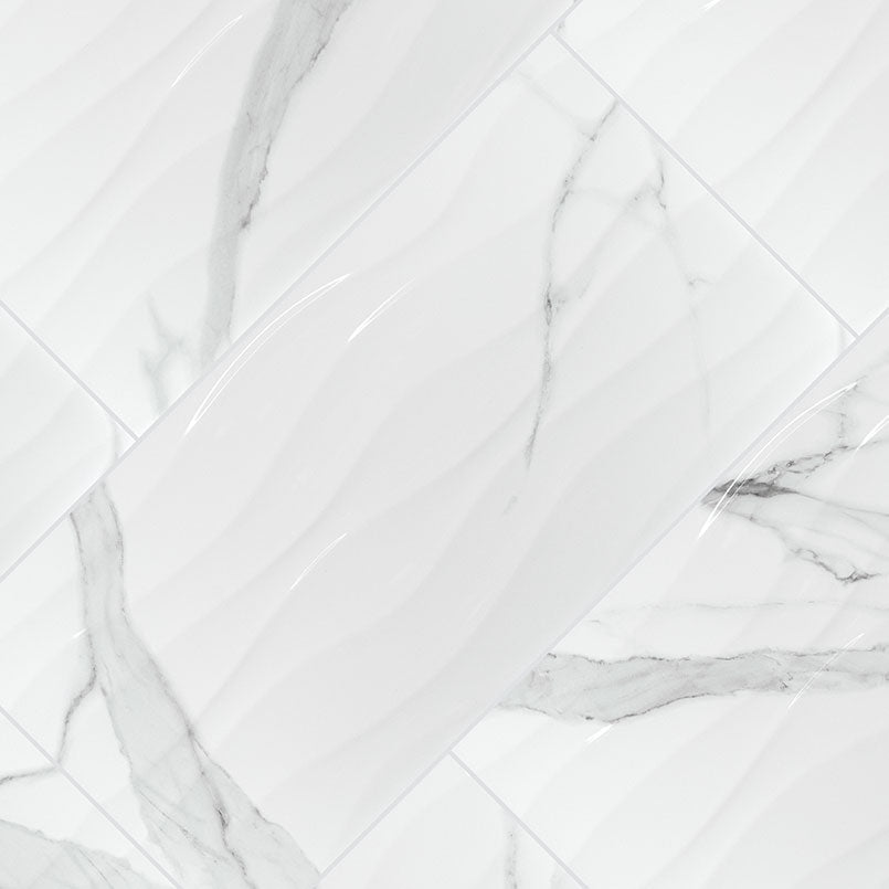 Dymo Statuary White Wavy 12x24 Glossy Ceramic Wall Tiles