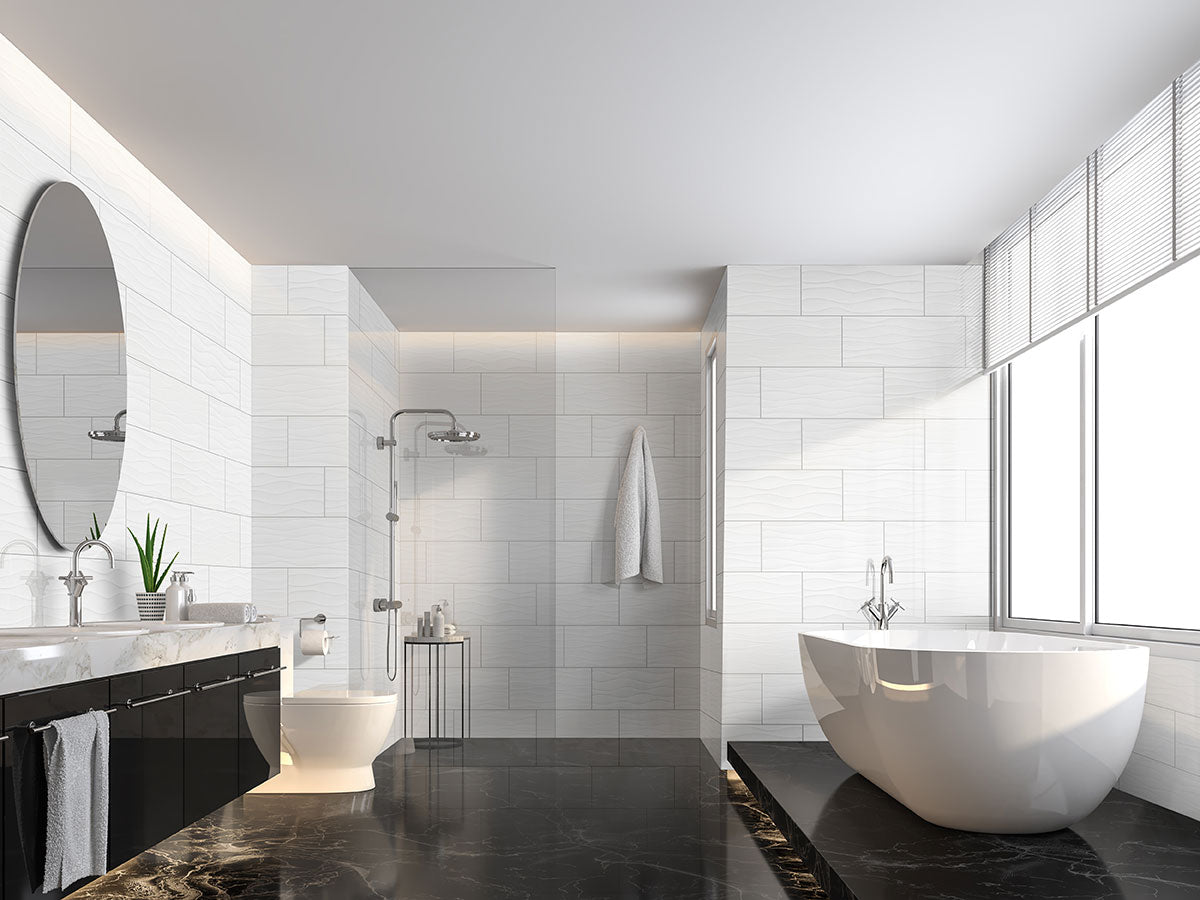 Dymo White Wavy 12x24 Glossy Ceramic Tiles for Elegant Shower Walls