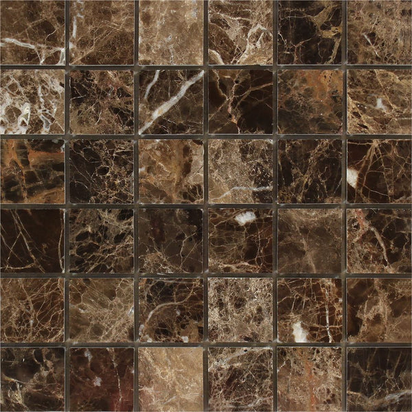 Emperador Dark Marble 1 x 2 and 2 x 2 Mosaic Tile