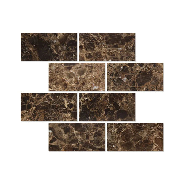 Emperador Dark Marble 3"x6" Polished Tile