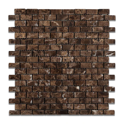 Emperador Dark Marble Brick Mini Tumbled Mosaic