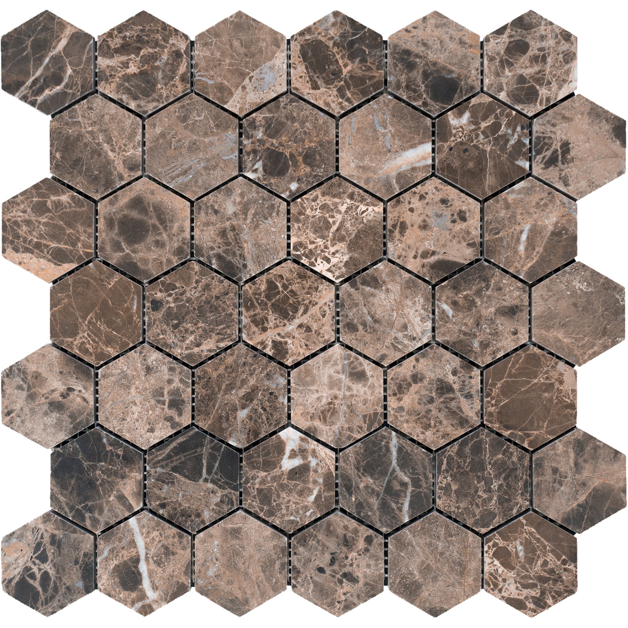 Emperador Dark Marble Hexagon 2 Inch Mosaic Tile