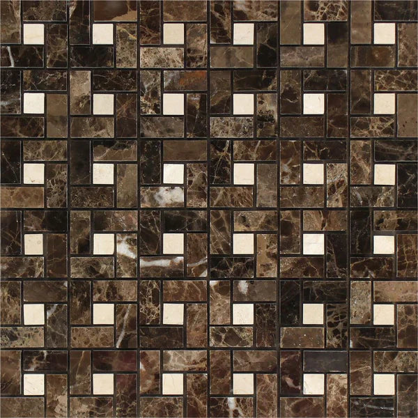 Emperador Dark Marble with Crema Dots Mosaic Tile