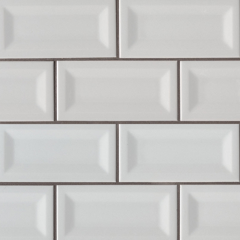 GRAY GLOSSY INVERTED BEVELED TILE Glossy - 3x6