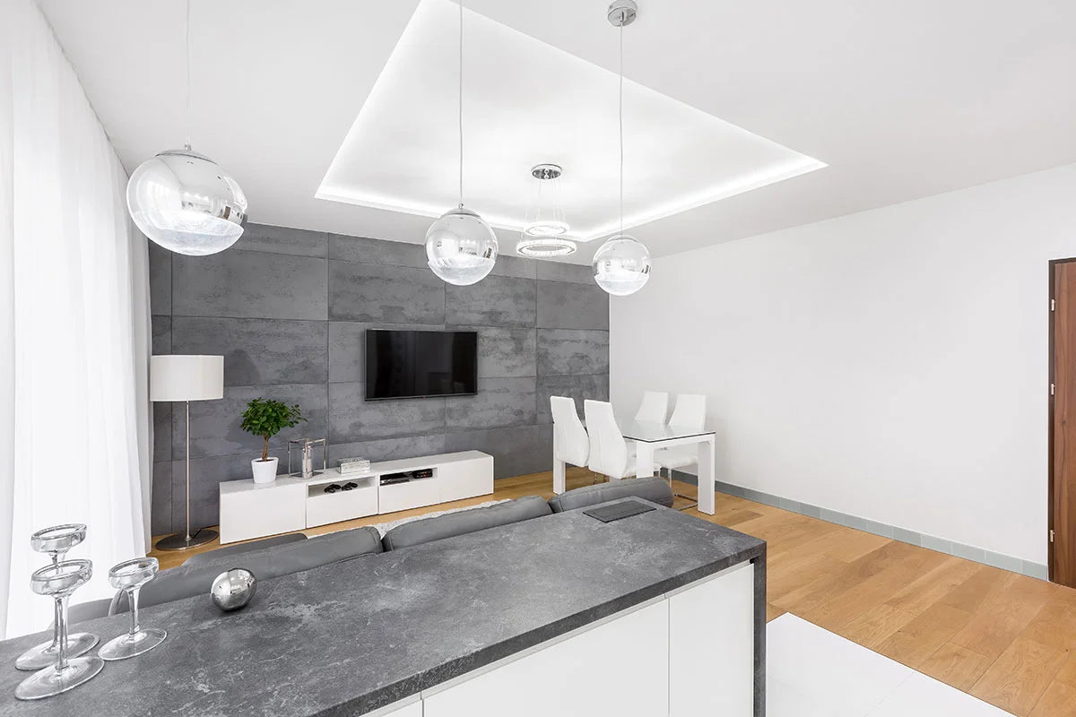 Gray Glossy Bullnose Tile 3x6 backsplash in dining room