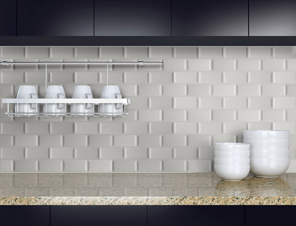 Gray Glossy 3x6 Beveled Ceramic Tiles for Bathroom Walls