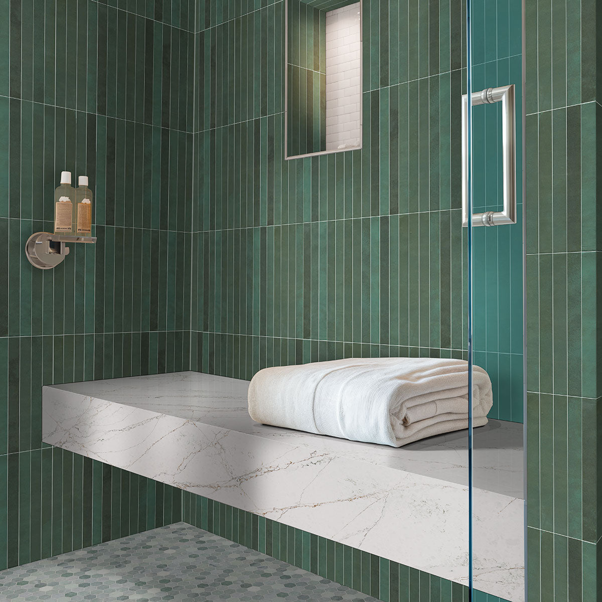 Green tile room scene