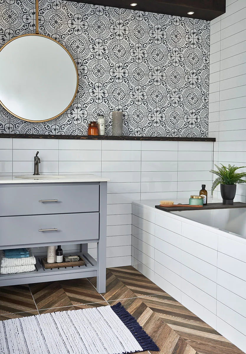 Paloma Encaustic Tile wall in bathroom