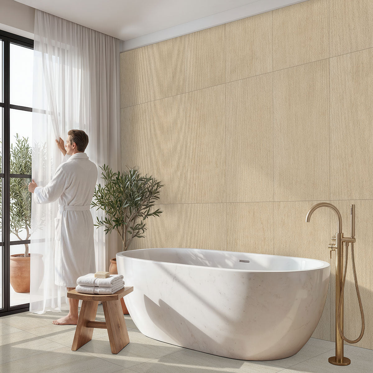 Beige tile room scene