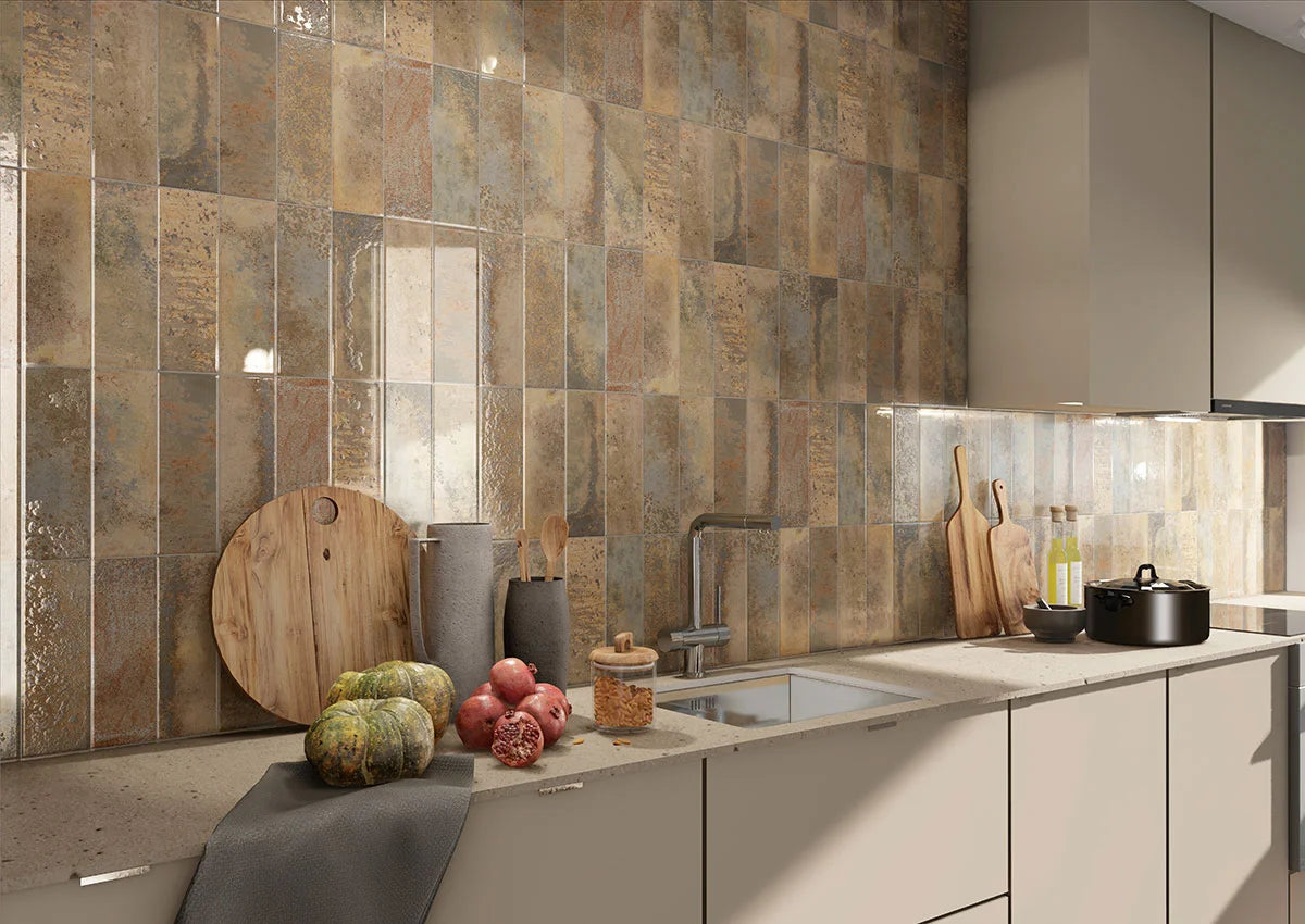 Marza Rust Subway Tile wall in kitchen