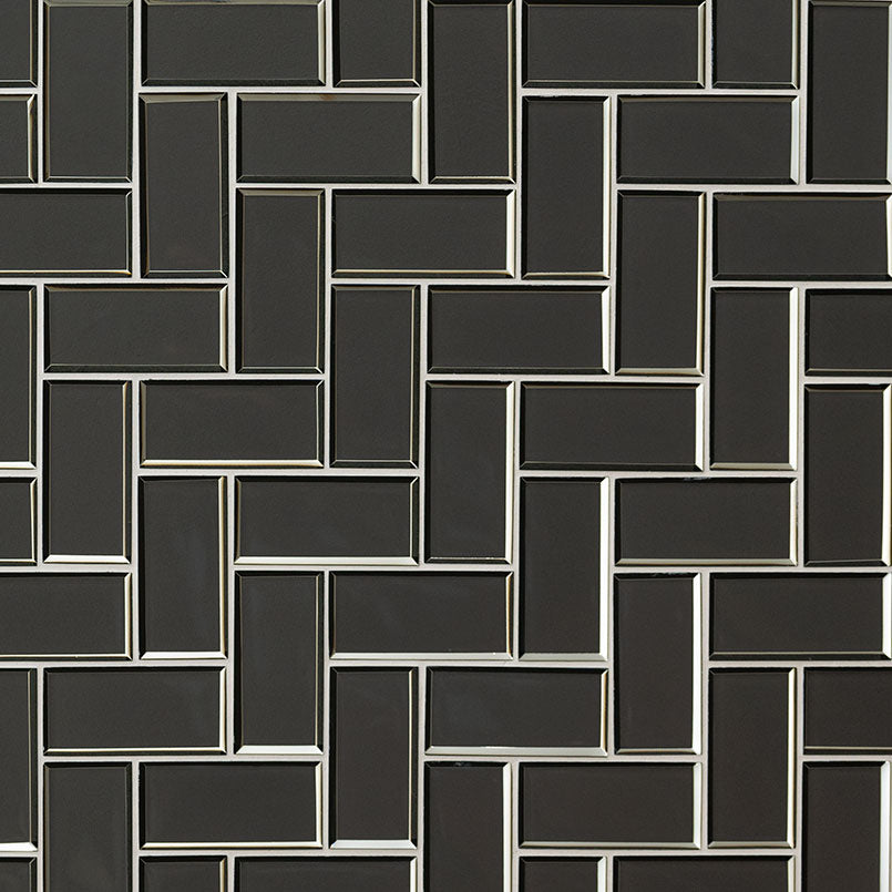 METALLIC GRAY BEVEL HERRINGBONE 8MM GLOSSY - 2x4