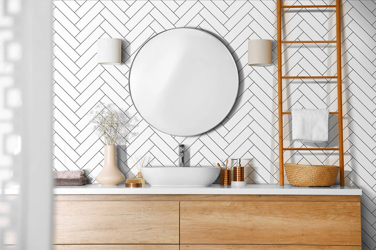 Metro White 2x8 Glossy wall in bathroom