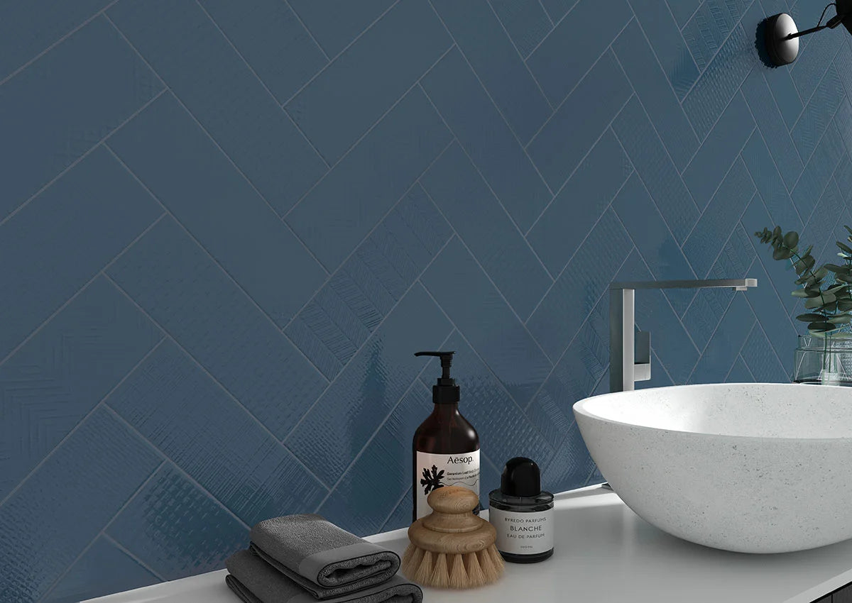 Urbano Navy 4x12 Glossy Mix Ceramic Tile – Subtle Texture & Shine for Stylish Navy Backsplashes