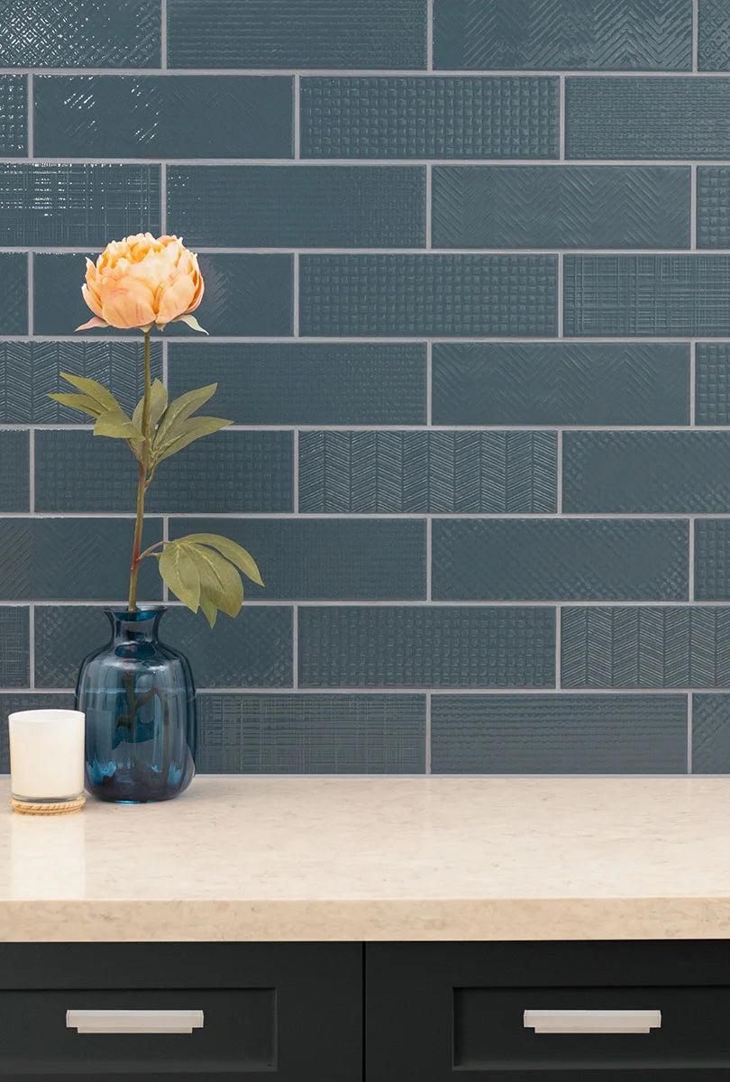 Urbano Navy 4x12 Glossy Mix Ceramic Tile – Subtle Texture & Shine for Stylish Navy Backsplashes