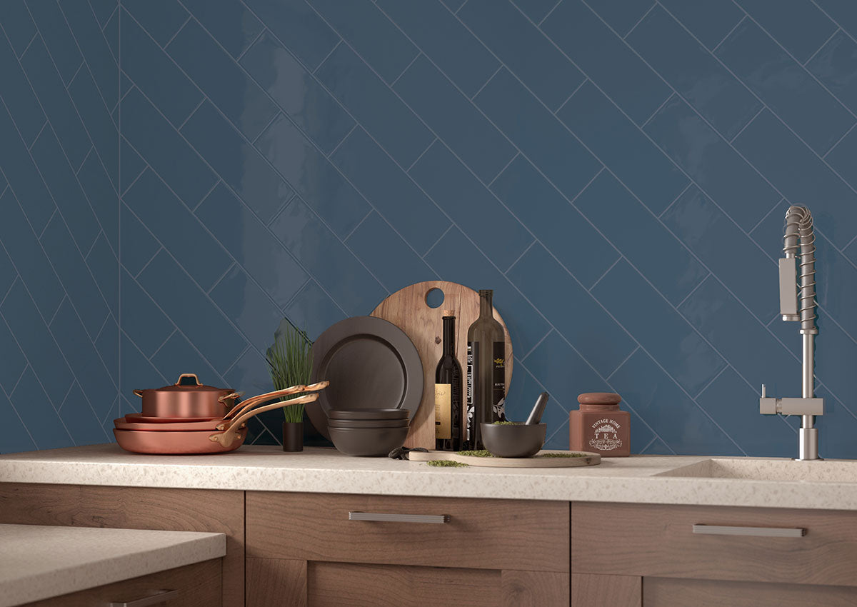 Urbano Navy 4x12 Glossy Ceramic Tile for Shower Walls
